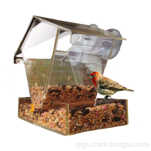 Acrylic Window Bird Feeder. Sliding Roof. Super Strong Suction Cup Design Secures the Bird House on the Window.